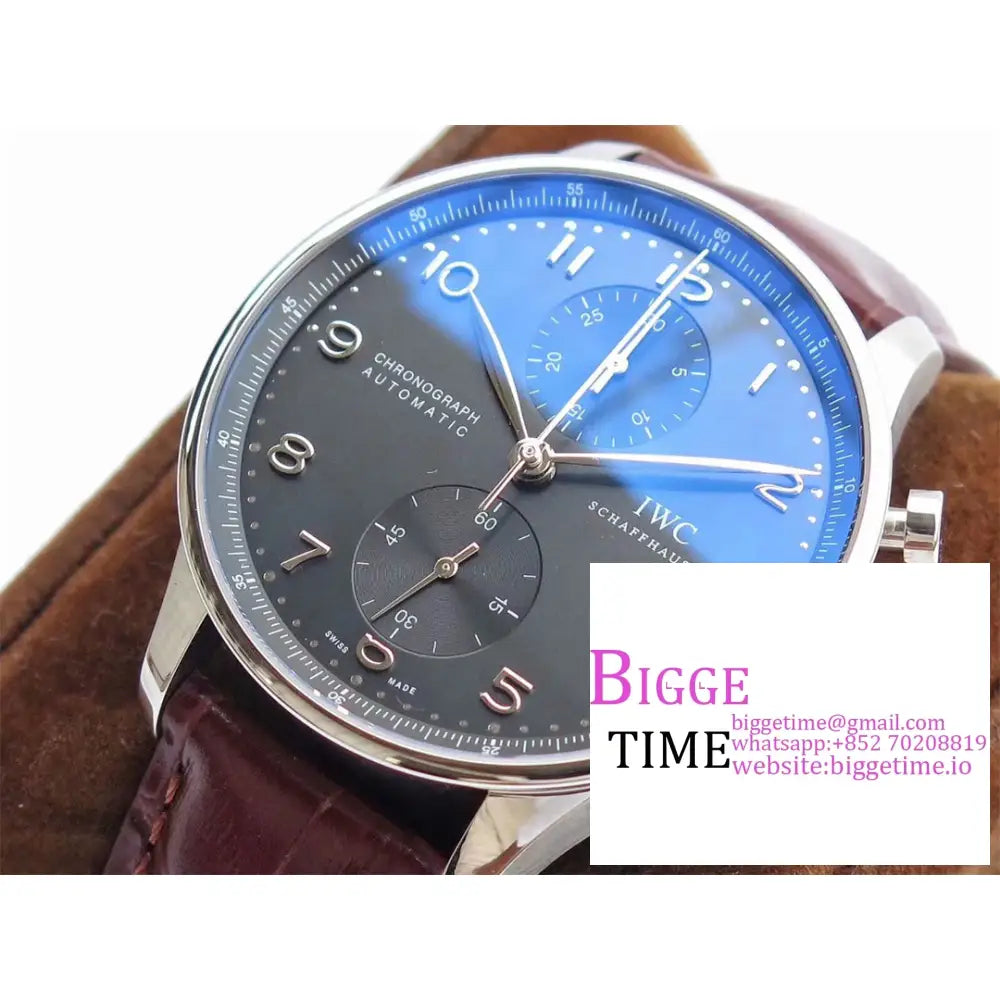 Iwc Portugieser Chrono 41Mm Iw371447 Grey Dial Brown Leather Strap Zf A7750 Iwc