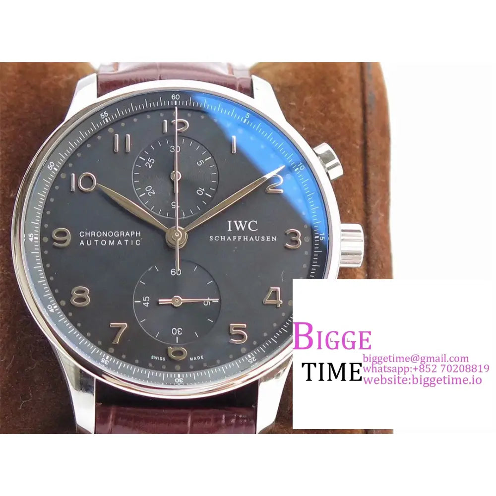 Iwc Portugieser Chrono 41Mm Iw371447 Grey Dial Brown Leather Strap Zf A7750 Iwc