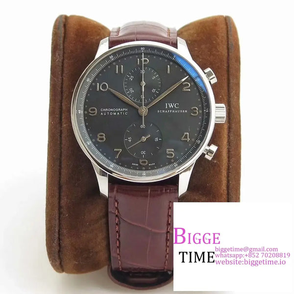 Iwc Portugieser Chrono 41Mm Iw371447 Grey Dial Brown Leather Strap Zf A7750 Option1 Iwc