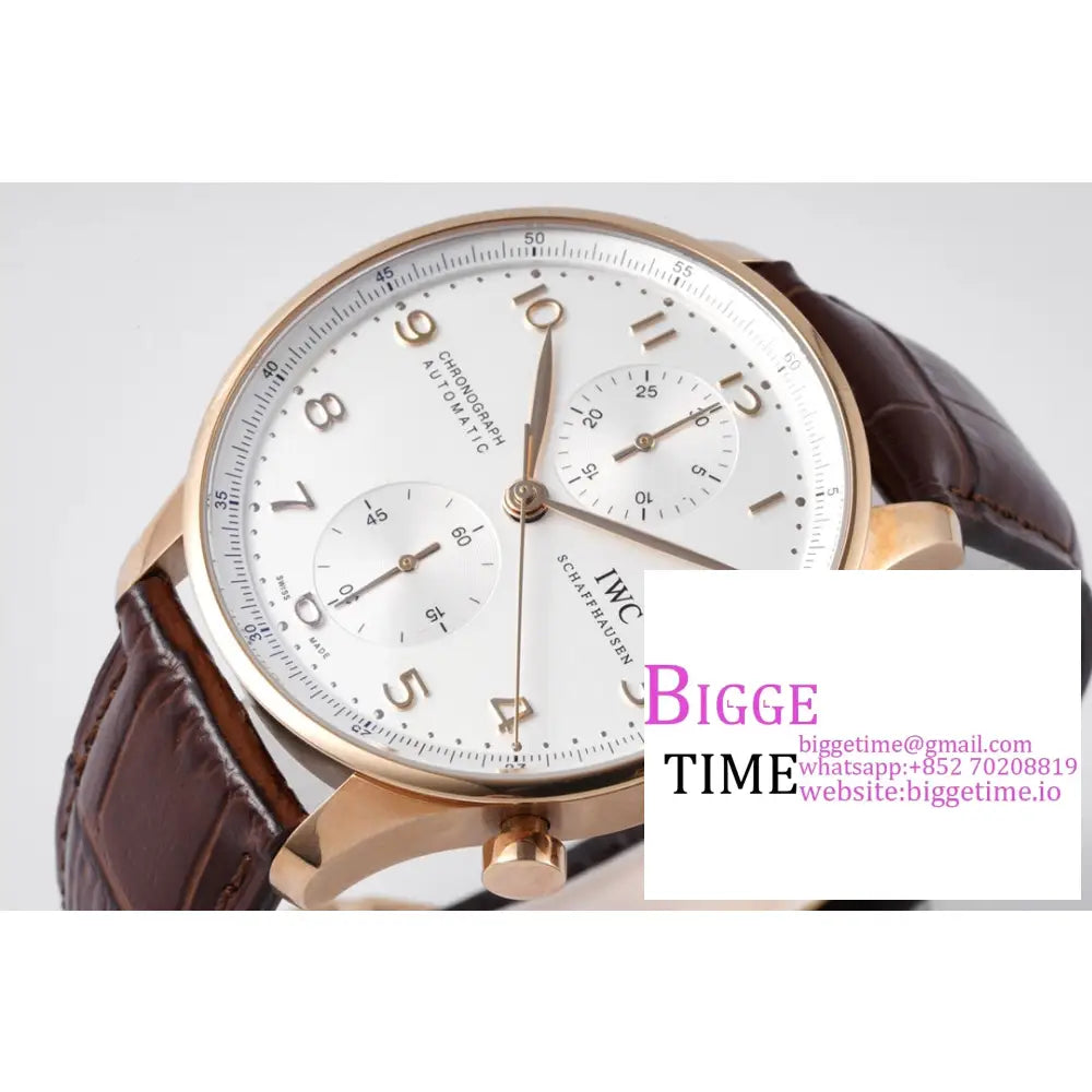 Iwc Portugieser Chrono 41Mm Iw371480 Rg White Dial Brown Leather Strap Zf A7750 Iwc