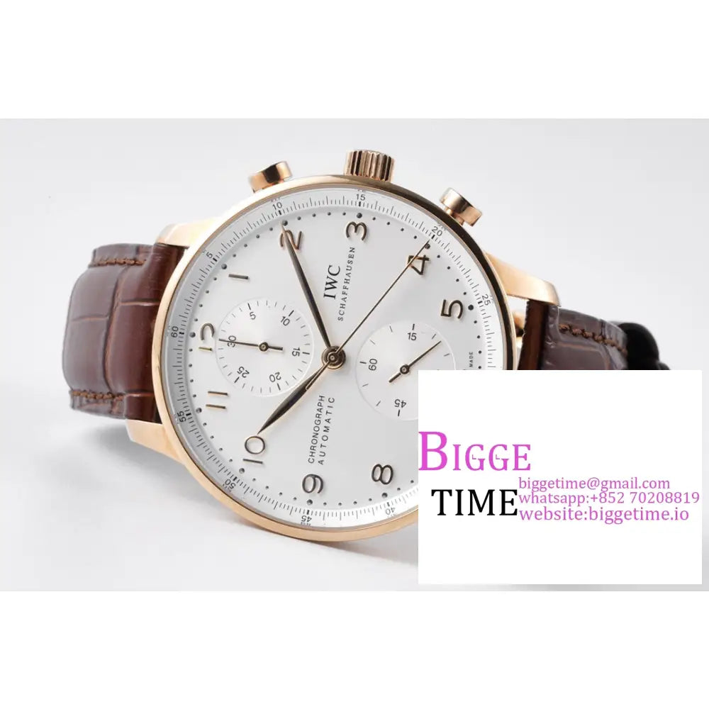 Iwc Portugieser Chrono 41Mm Iw371480 Rg White Dial Brown Leather Strap Zf A7750 Iwc