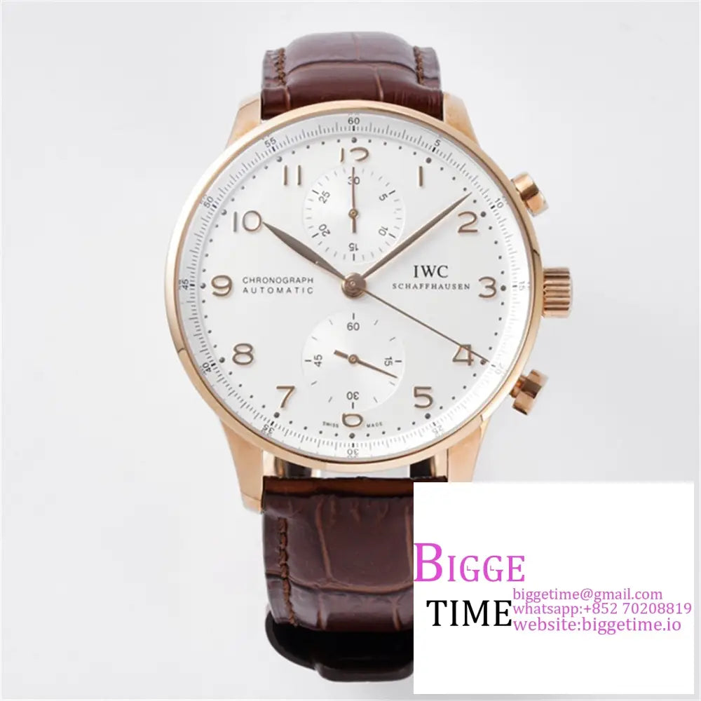 Iwc Portugieser Chrono 41Mm Iw371480 Rg White Dial Brown Leather Strap Zf A7750 Option1 Iwc