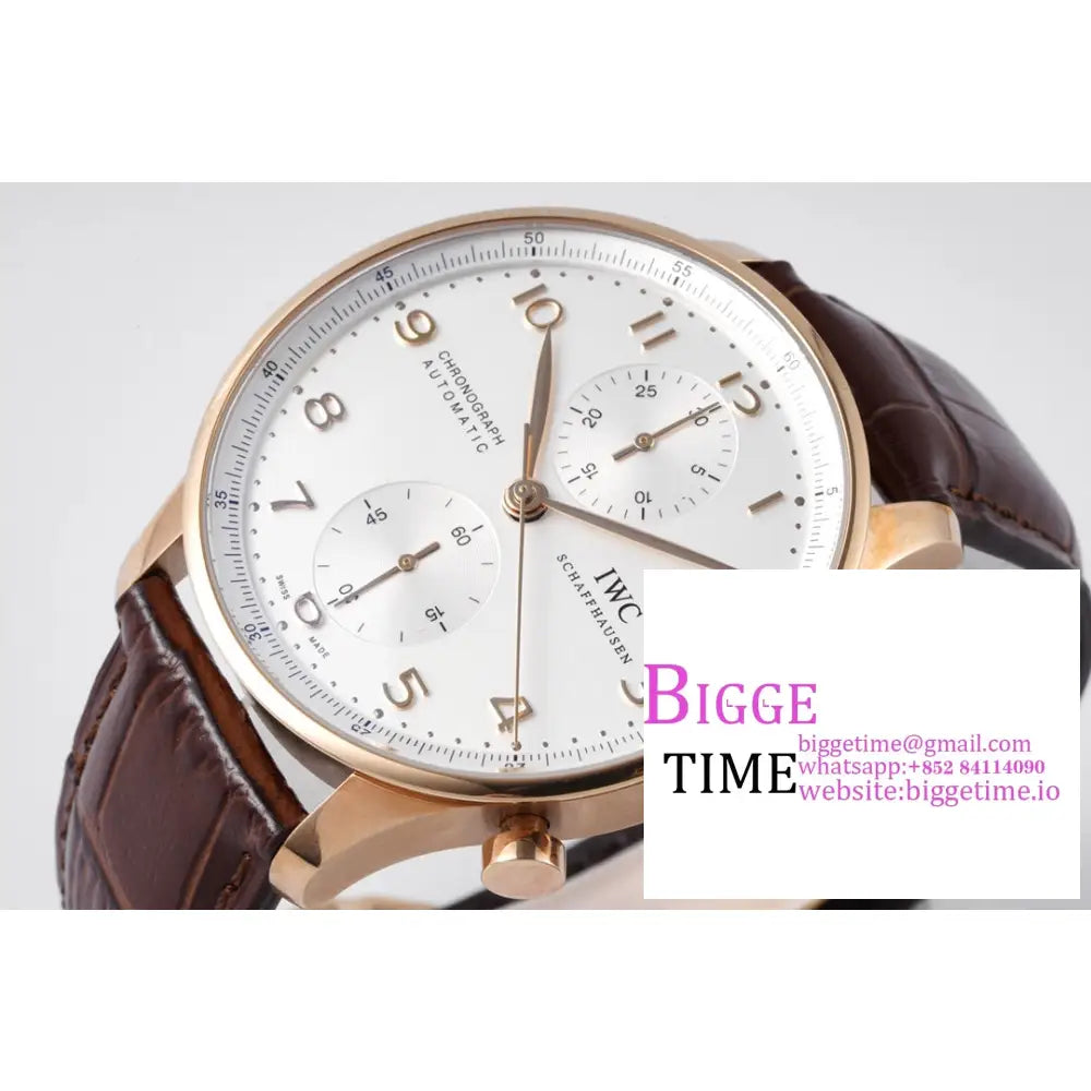 Iwc Portugieser Chrono 41Mm Iw371480 Rg White Dial Brown Leather Strap Zf A7750 Iwc