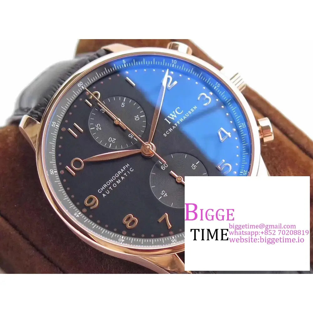 Iwc Portugieser Chrono 41Mm Iw371482 Rg Black Dial Brown Leather Strap Zf A7750 Iwc