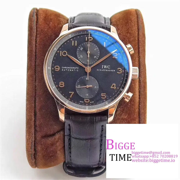 Iwc Portugieser Chrono 41Mm Iw371482 Rg Black Dial Brown Leather Strap Zf A7750 Option1 Iwc