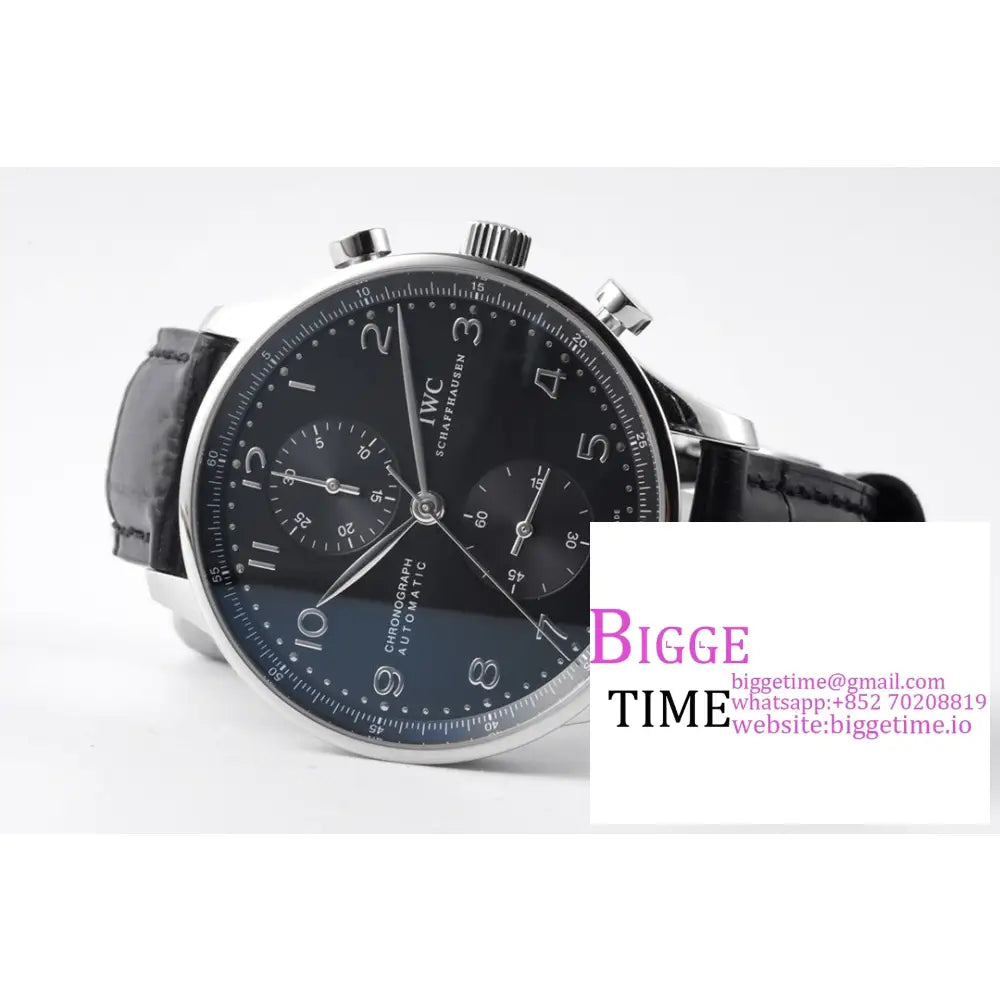 Iwc Portugieser Chrono 41Mm Iw371609 Black Dial Leather Strap Zf A7750 Iwc