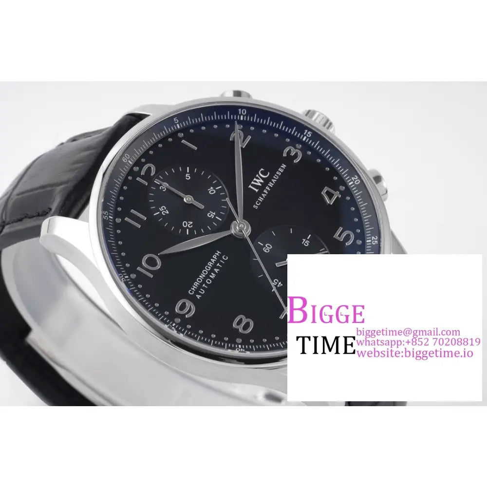 Iwc Portugieser Chrono 41Mm Iw371609 Black Dial Leather Strap Zf A7750 Iwc