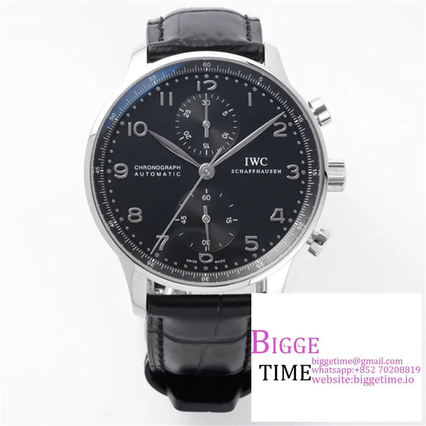 Iwc Portugieser Chrono 41Mm Iw371609 Black Dial Leather Strap Zf A7750 Option1 Iwc