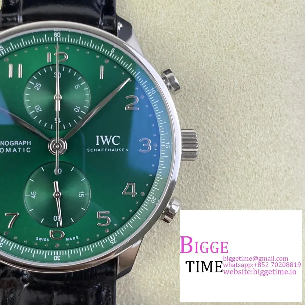 Iwc Portugieser Chrono 41Mm Iw371615 Green Dial Black Leather Strap Zf A7750 Iwc