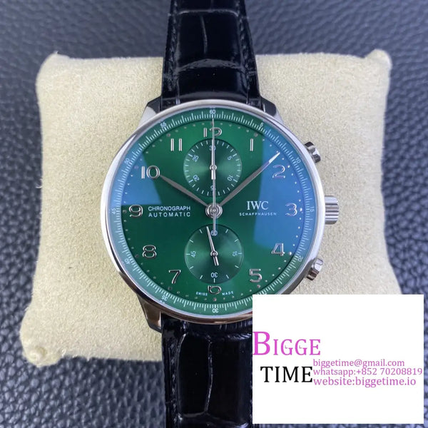 Iwc Portugieser Chrono 41Mm Iw371615 Green Dial Black Leather Strap Zf A7750 Option1 Iwc