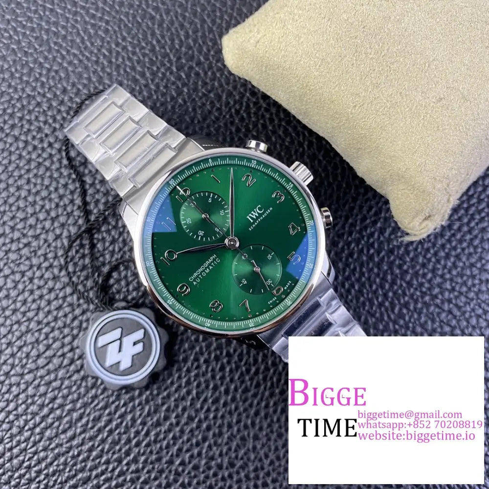 Iwc Portugieser Chrono 41Mm Iw371615 Green Dial Ss Bracelet Zf A7750 Iwc