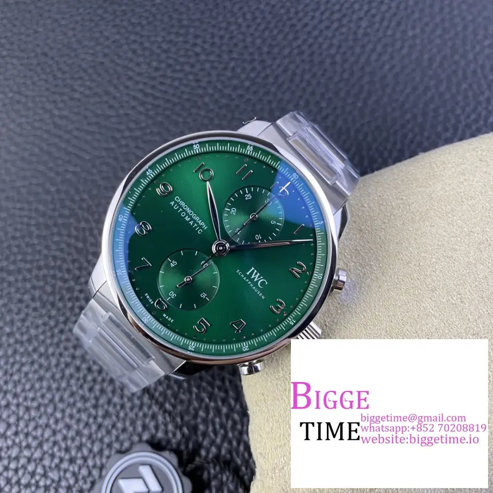 Iwc Portugieser Chrono 41Mm Iw371615 Green Dial Ss Bracelet Zf A7750 Iwc