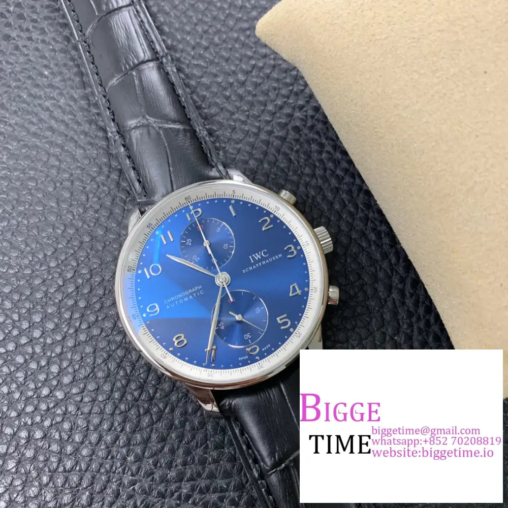 Iwc Portugieser Chrono Laureus Sport 41Mm Iw371432 Blue Dial Black Leather Strap Zf A7750 Iwc