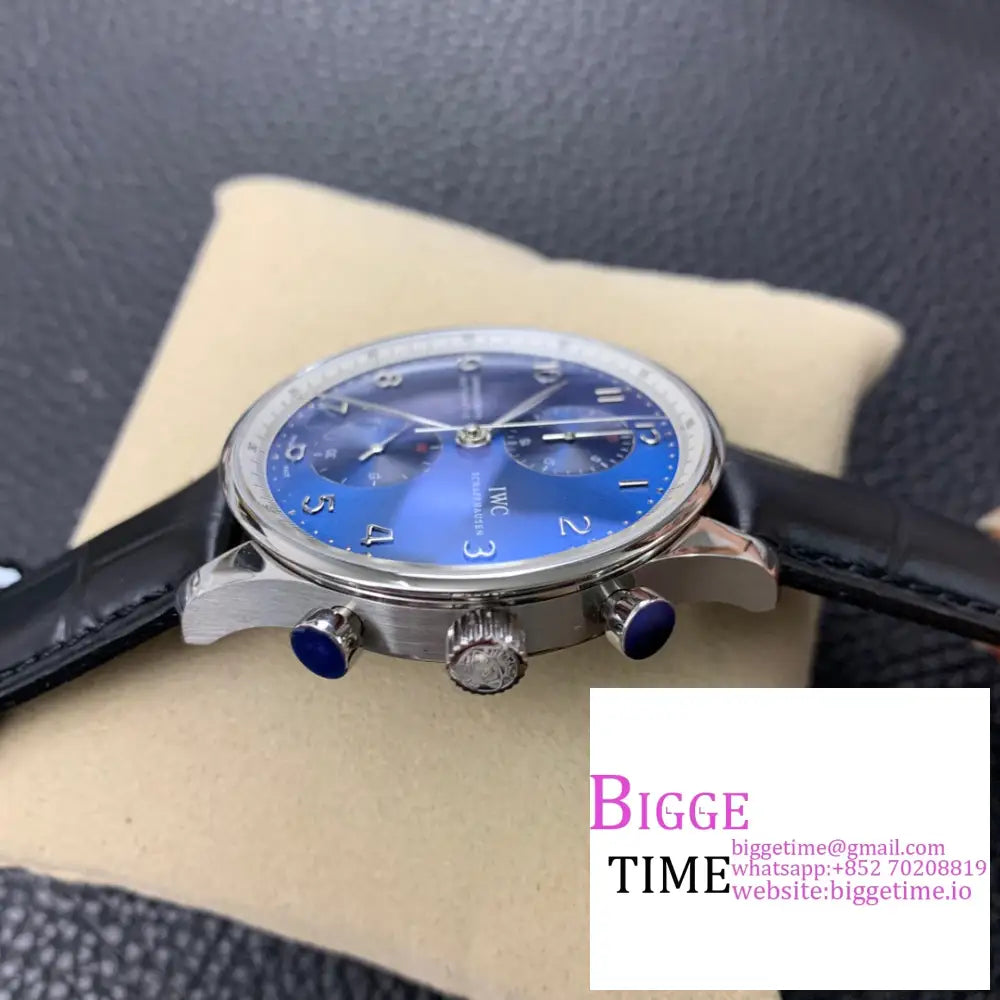 Iwc Portugieser Chrono Laureus Sport 41Mm Iw371432 Blue Dial Black Leather Strap Zf A7750 Iwc