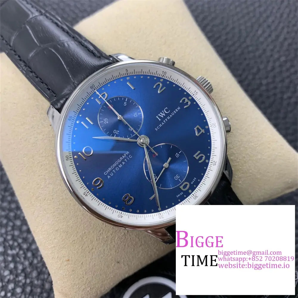 Iwc Portugieser Chrono Laureus Sport 41Mm Iw371432 Blue Dial Black Leather Strap Zf A7750 Iwc