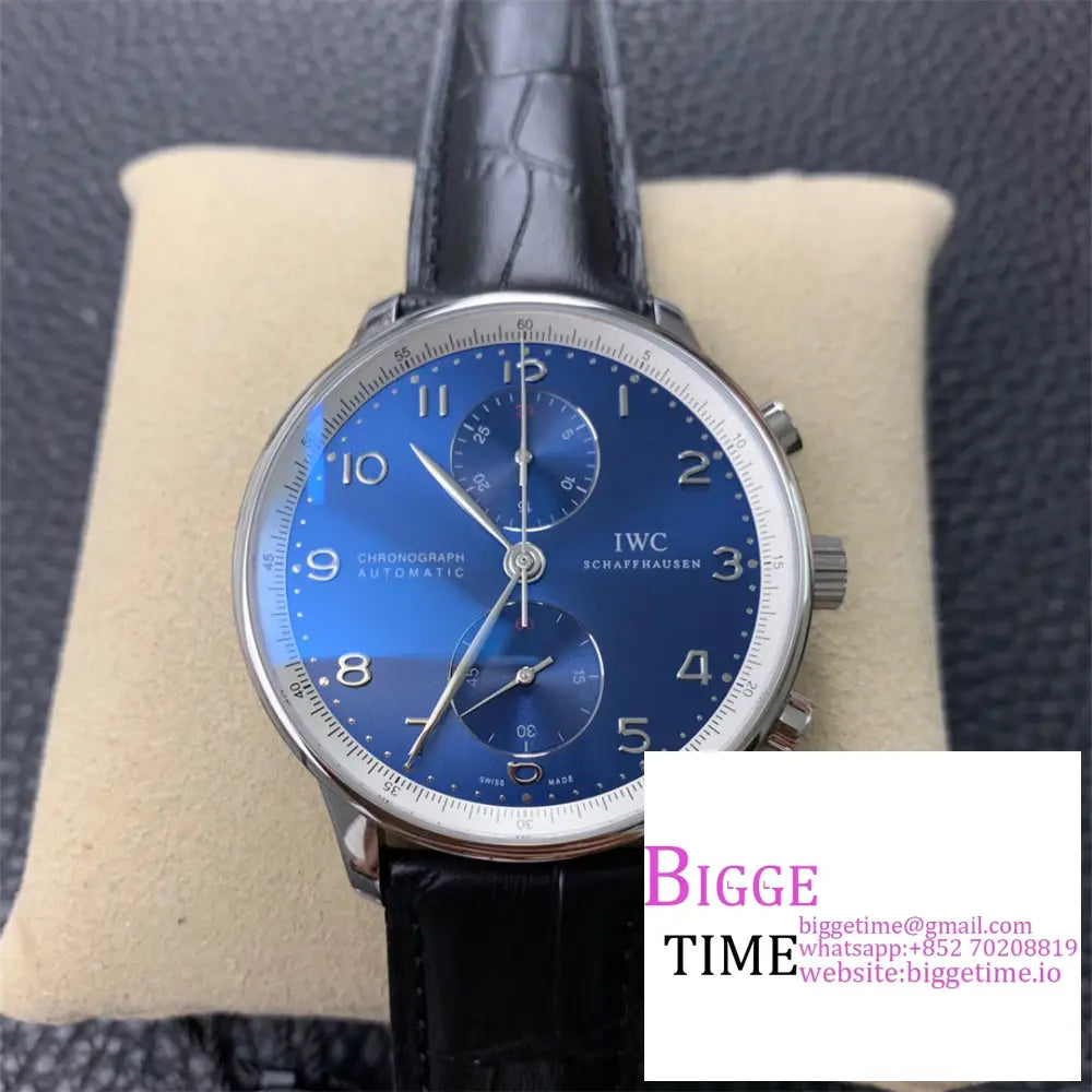 Iwc Portugieser Chrono Laureus Sport 41Mm Iw371432 Blue Dial Black Leather Strap Zf A7750 Iwc