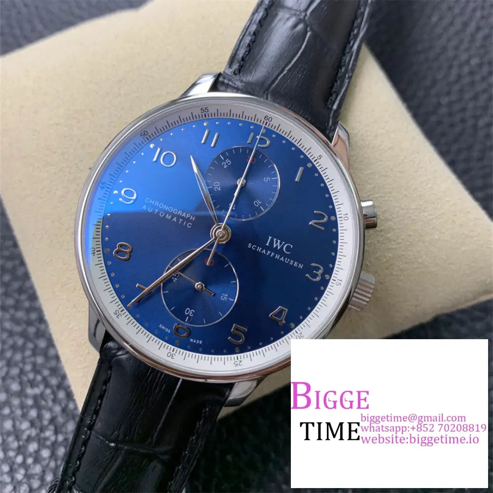 Iwc Portugieser Chrono Laureus Sport 41Mm Iw371432 Blue Dial Black Leather Strap Zf A7750 Iwc