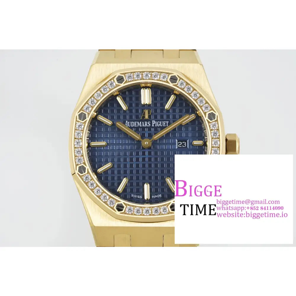 Ap Royal Oak 33Mm 67651 Diamond Bezel Yg Blue Dial Bracelet Zf Swiss Quartz Audemars Piguet
