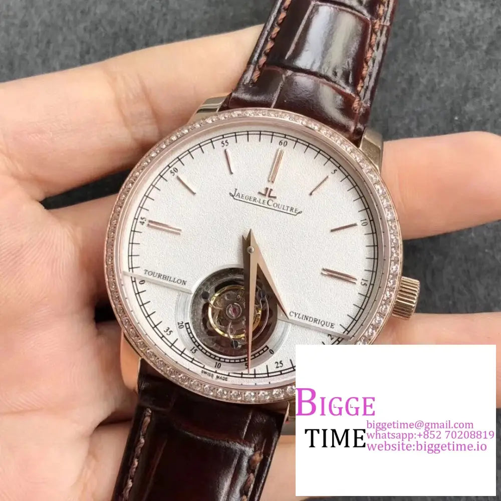 Master Uitra Tourbiiion 42Mm Diamond Bezel Rg White Dial Brown Leather Strap R8F Tourb Jaeger