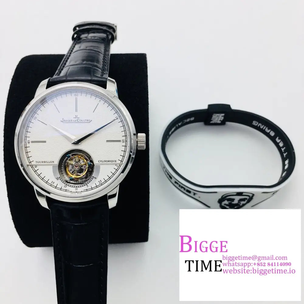 Master Uitra Tourbiiion 42Mm White Dial Black Leather Strap R8F Tourb Jaeger Lecoultre