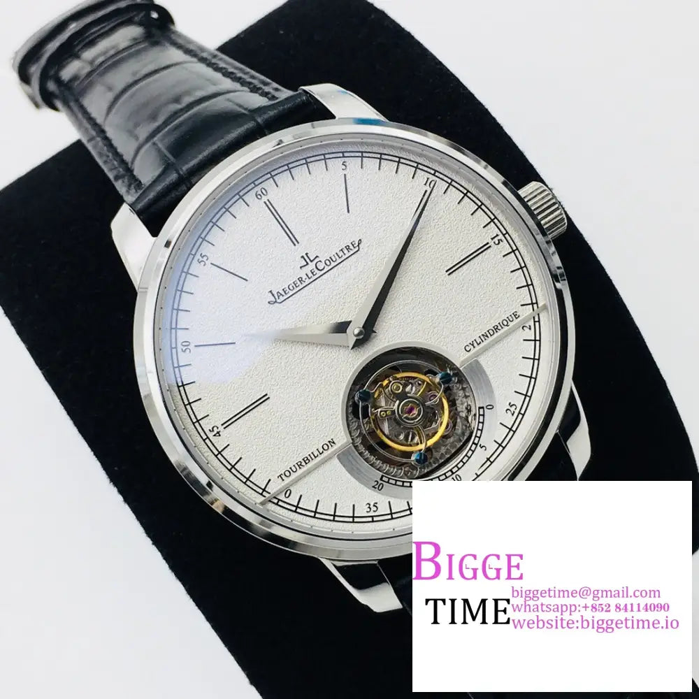Master Uitra Tourbiiion 42Mm White Dial Black Leather Strap R8F Tourb Jaeger Lecoultre