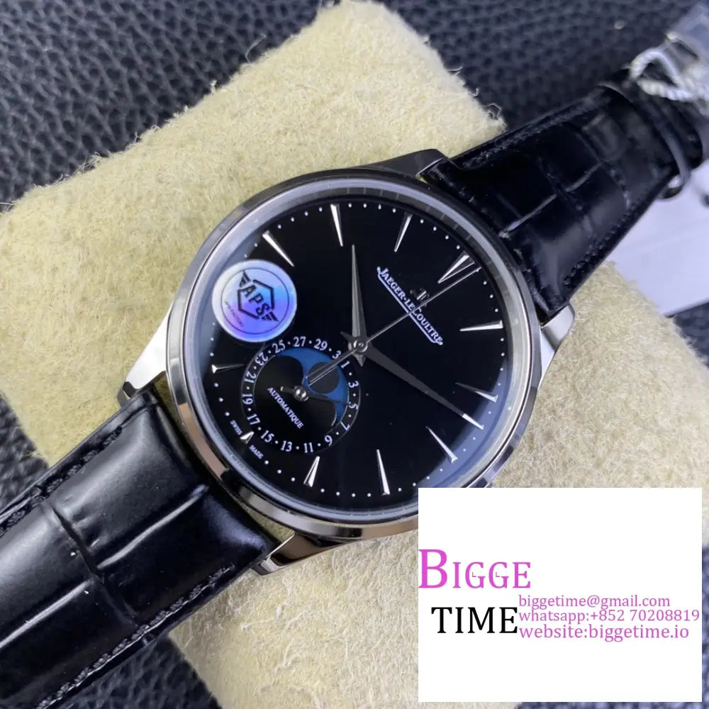 Master Ultra Thin Moon 39Mm Black Dial Leather Strap Apsf A925 Jaeger Lecoultre