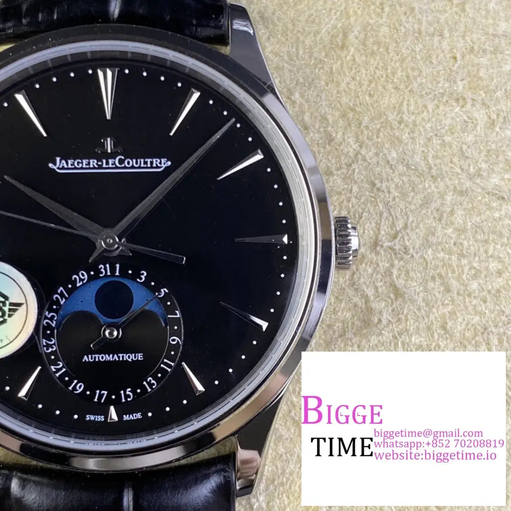 Master Ultra Thin Moon 39Mm Black Dial Leather Strap Apsf A925 Jaeger Lecoultre