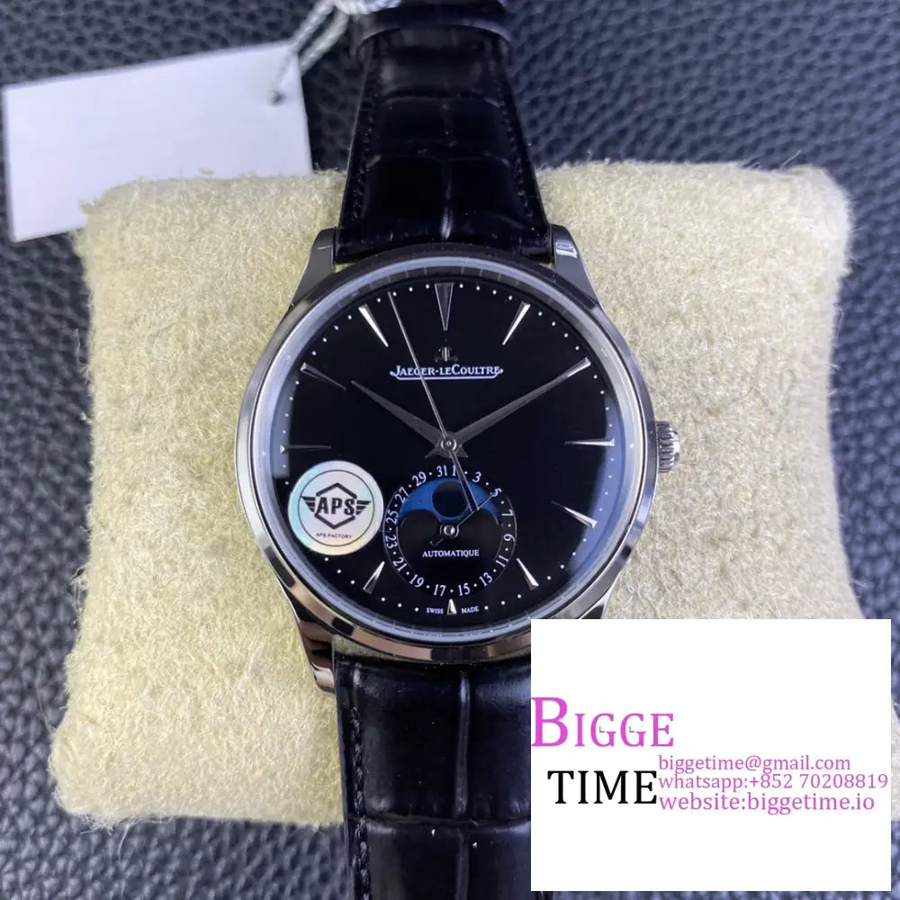 Master Ultra Thin Moon 39Mm Black Dial Leather Strap Apsf A925 Option1 Jaeger Lecoultre