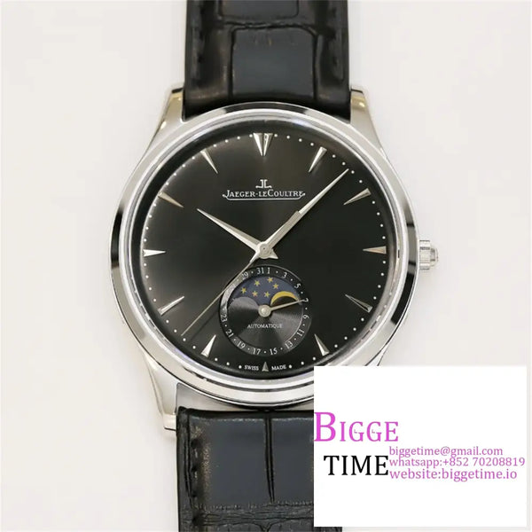 Master Ultra Thin Moon 39Mm Black Dial Leather Strap Gf A925 Option1 Jaeger Lecoultre