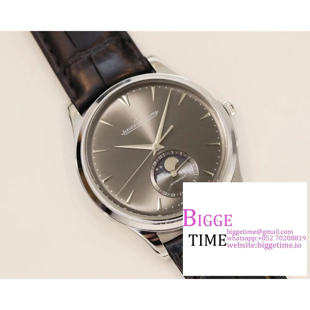 Master Ultra Thin Moon 39Mm Grey Dial Black Leather Strap Gf A925 Jaeger Lecoultre