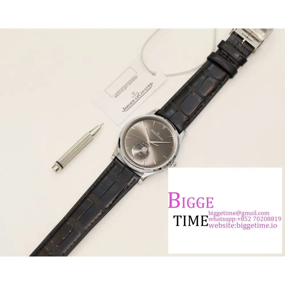 Master Ultra Thin Moon 39Mm Grey Dial Black Leather Strap Gf A925 Jaeger Lecoultre