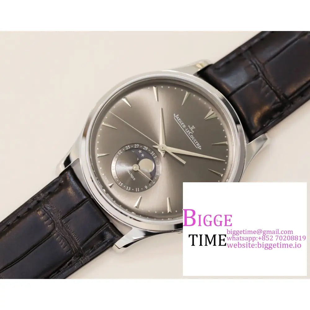 Master Ultra Thin Moon 39Mm Grey Dial Black Leather Strap Gf A925 Jaeger Lecoultre