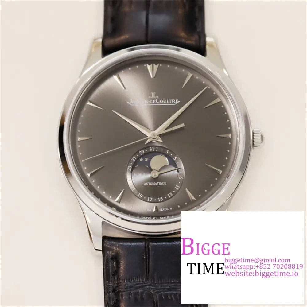 Master Ultra Thin Moon 39Mm Grey Dial Black Leather Strap Gf A925 Option1 Jaeger Lecoultre