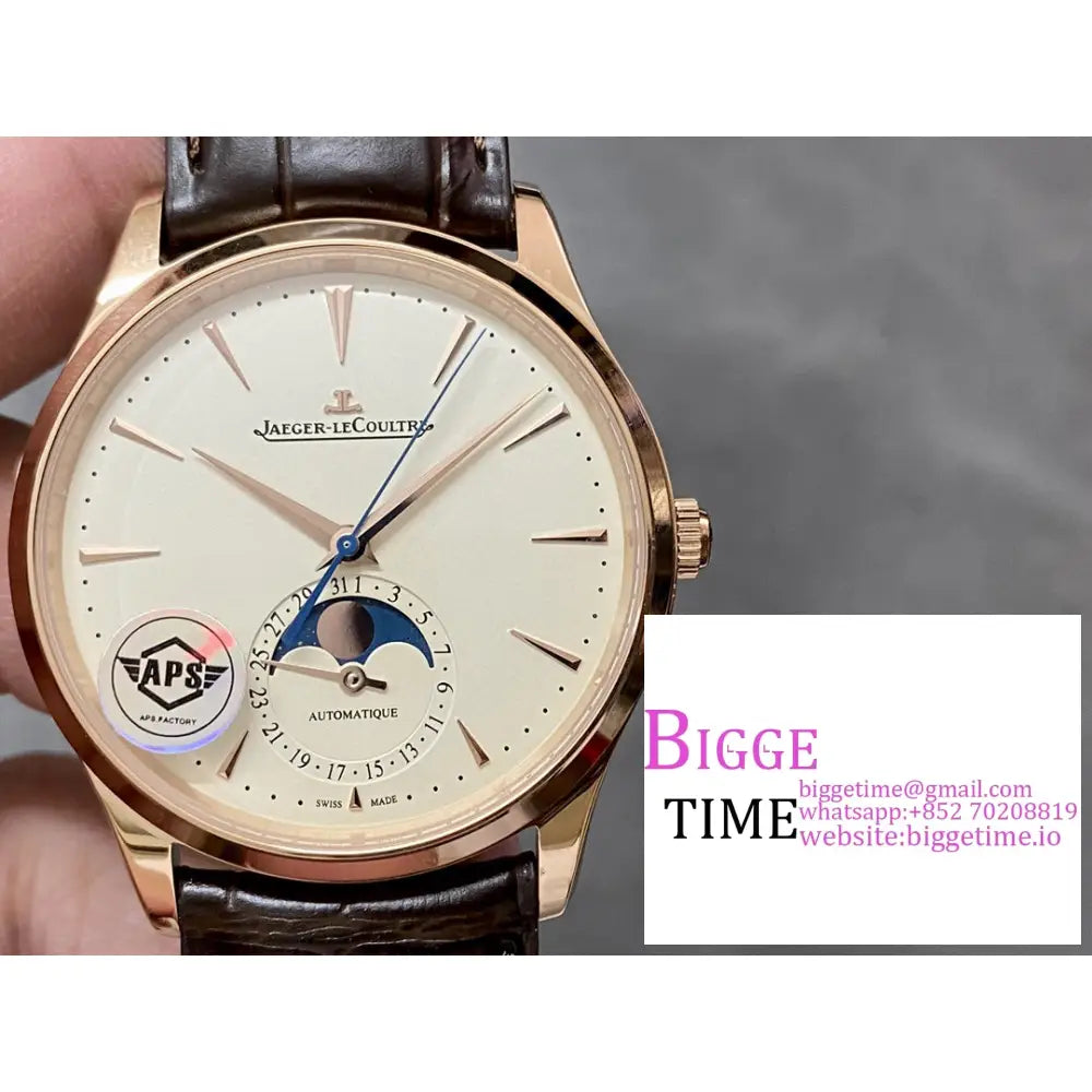 Master Ultra Thin Moon 39Mm Rg White Dial Brown Leather Strap Apsf A925 Jaeger Lecoultre