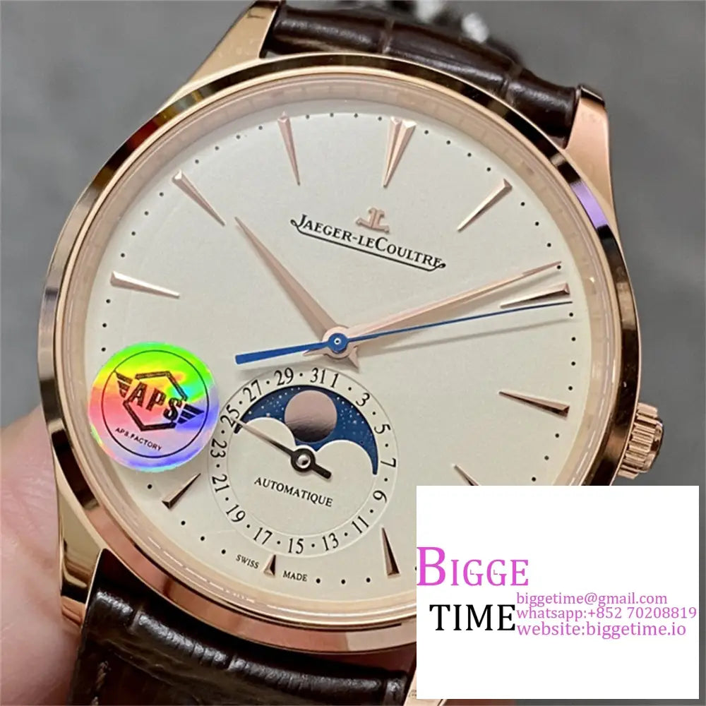 Master Ultra Thin Moon 39Mm Rg White Dial Brown Leather Strap Apsf A925 Option1 Jaeger Lecoultre