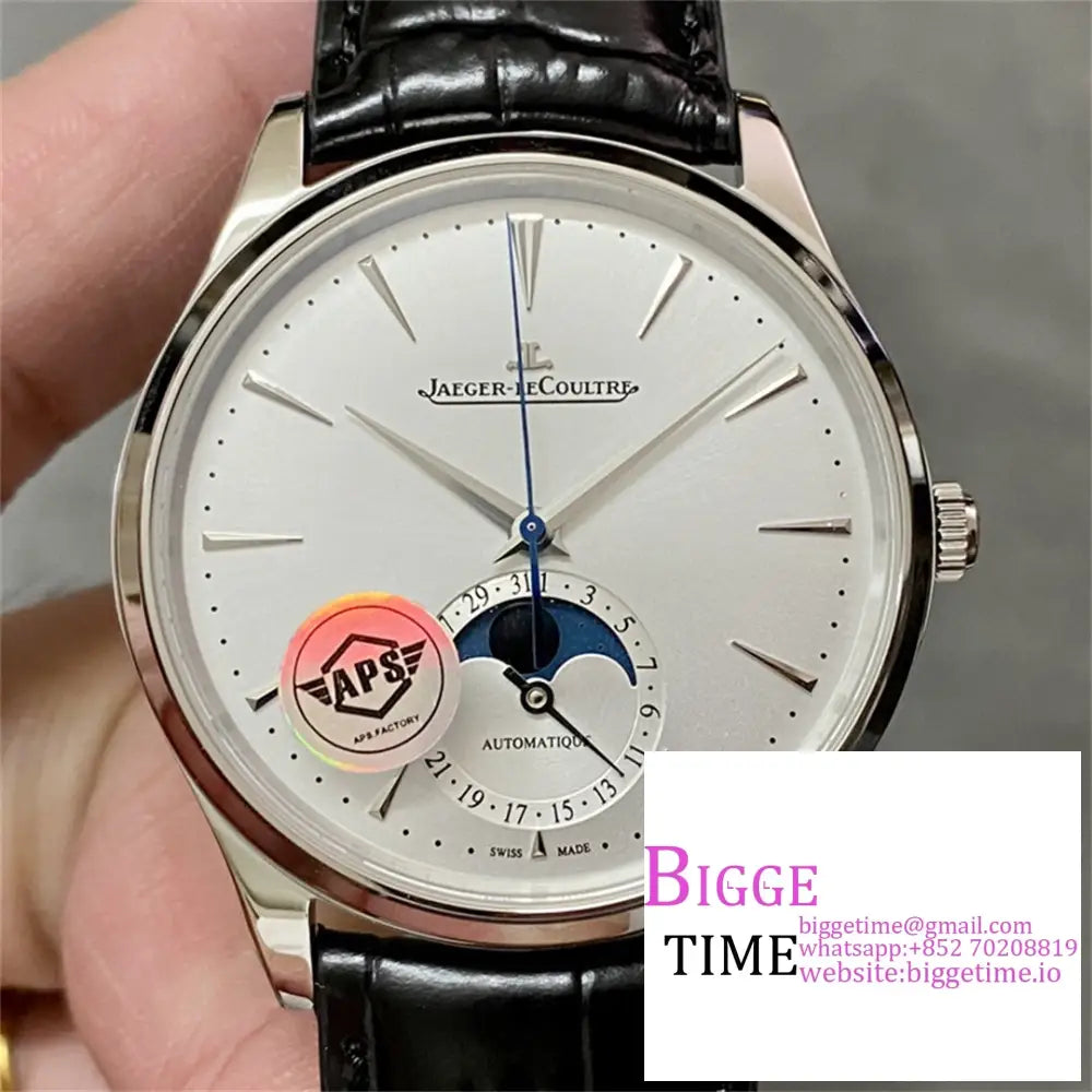 Master Ultra Thin Moon 39Mm White Dial Black Leather Strap Apsf A925 Option1 Jaeger Lecoultre