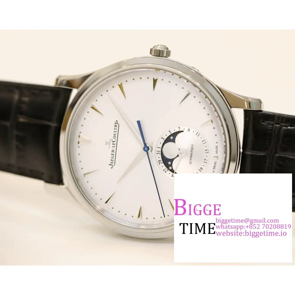 Master Ultra Thin Moon 39Mm White Dial Black Leather Strap Gf A925 Jaeger Lecoultre