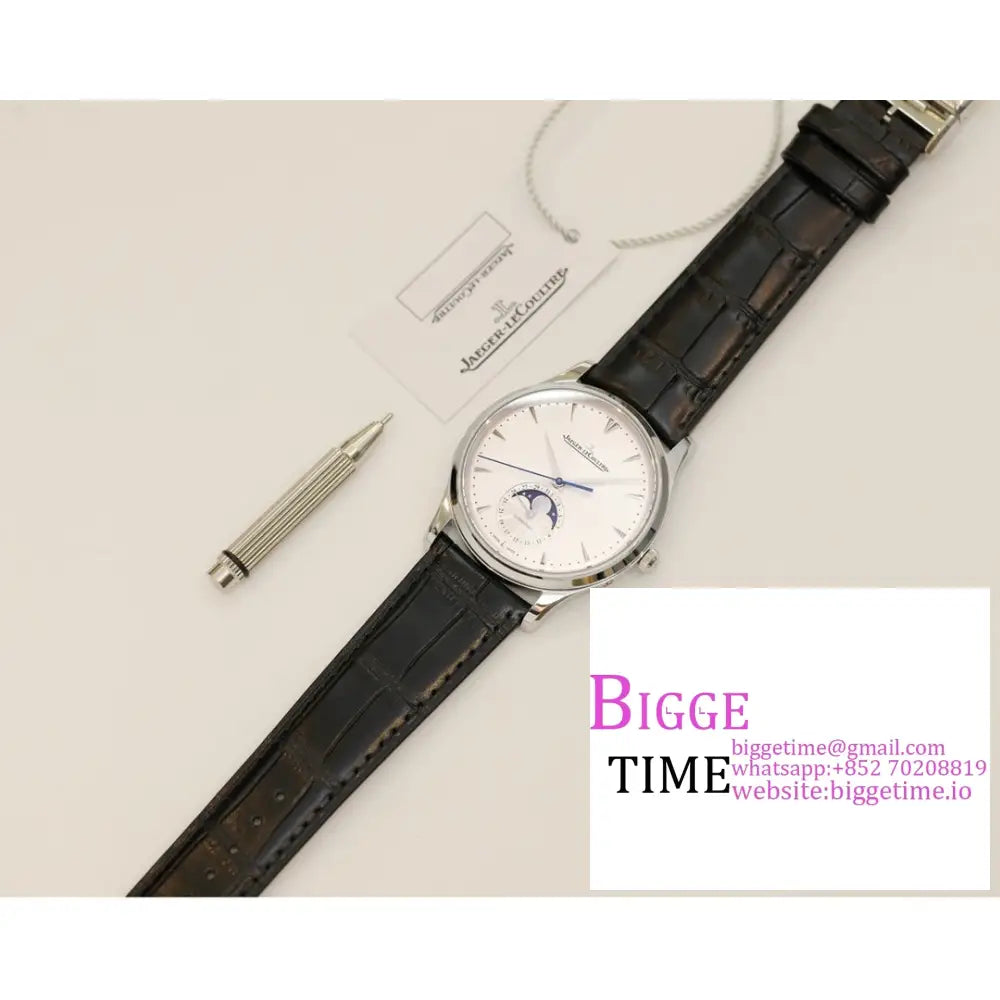 Master Ultra Thin Moon 39Mm White Dial Black Leather Strap Gf A925 Jaeger Lecoultre