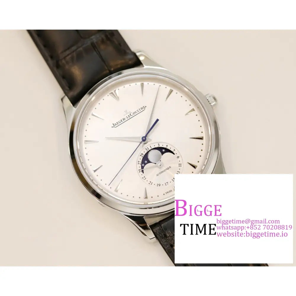 Master Ultra Thin Moon 39Mm White Dial Black Leather Strap Gf A925 Jaeger Lecoultre