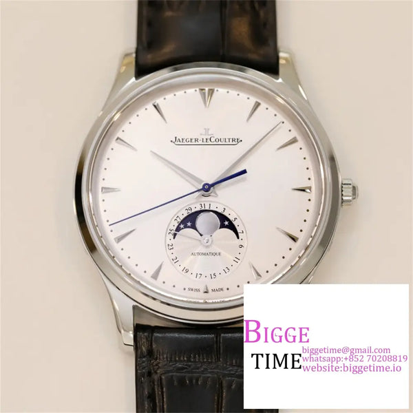 Master Ultra Thin Moon 39Mm White Dial Black Leather Strap Gf A925 Option1 Jaeger Lecoultre