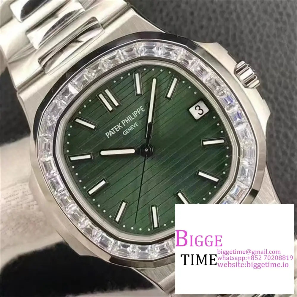 Nautilus 5711 40Mm Diamond Bezel Green Dial Ss Bracelet 3Kf A324Sc Patek Philippe