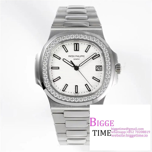 Nautilus 5711 40Mm Diamond Bezel White Dial Ss Bracelet Ppf A330Sc Option1 Patek Philippe