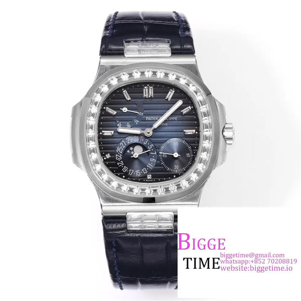 Nautilus 5724 40Mm Diamond Bezel Blue Dial Black Leather Strap Grf A240Sc Option1 Patek Philippe