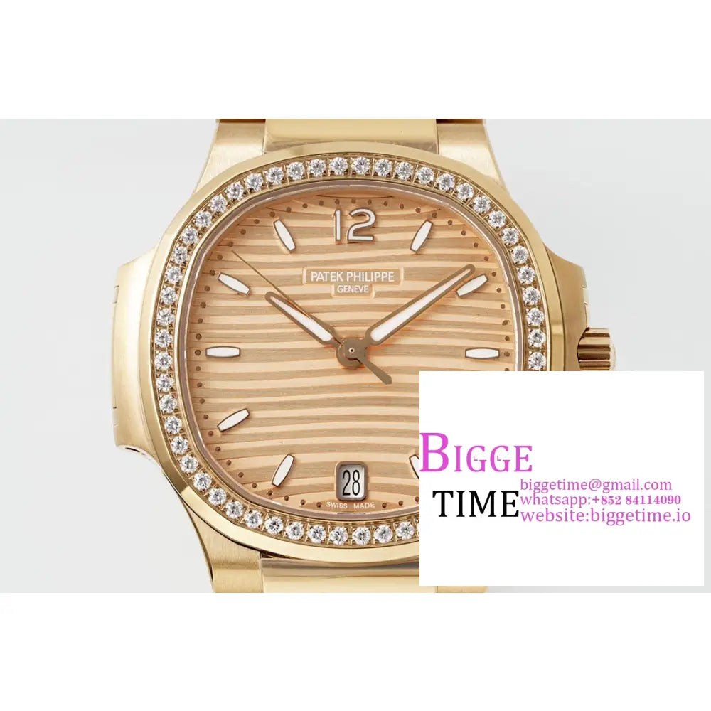 Nautilus 7118 35.2Mm Ladies Diamond Bezel Rg Dial Bracelet Ppf A324Sc Patek Philippe