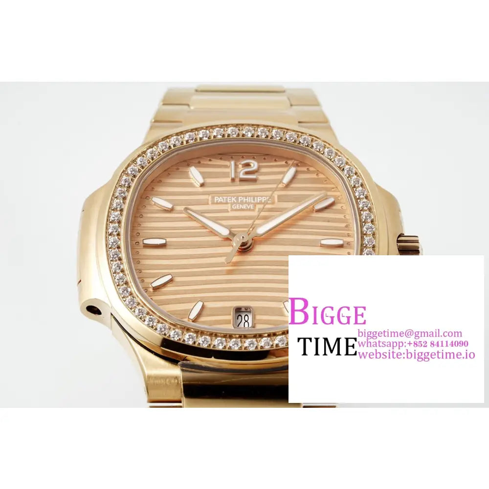 Nautilus 7118 35.2Mm Ladies Diamond Bezel Rg Dial Bracelet Ppf A324Sc Patek Philippe