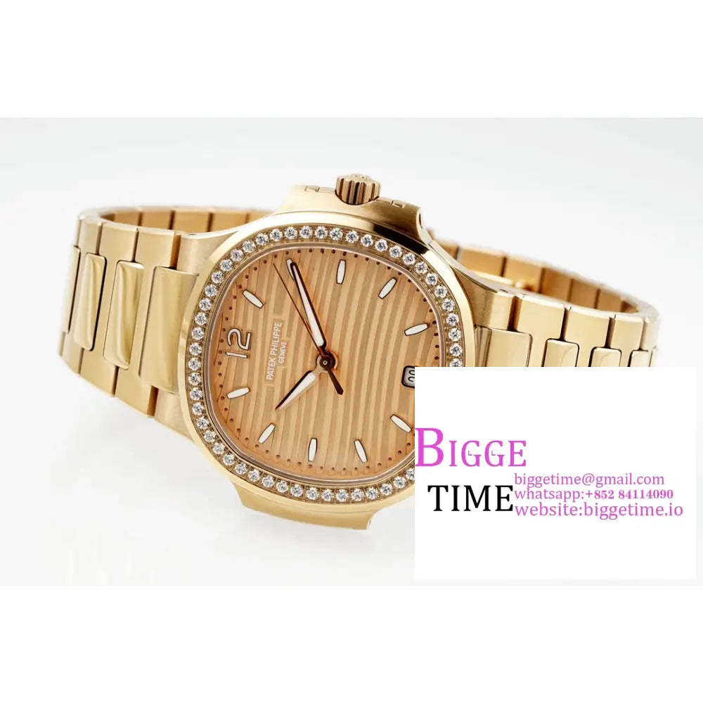 Nautilus 7118 35.2Mm Ladies Diamond Bezel Rg Dial Bracelet Ppf A324Sc Patek Philippe