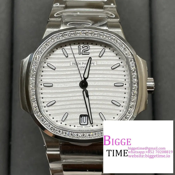 Nautilus 7118 35.2Mm Ladies Diamond Bezel White Dial Ss Bracelet 3Kf A324Sc Option1 Patek Philippe