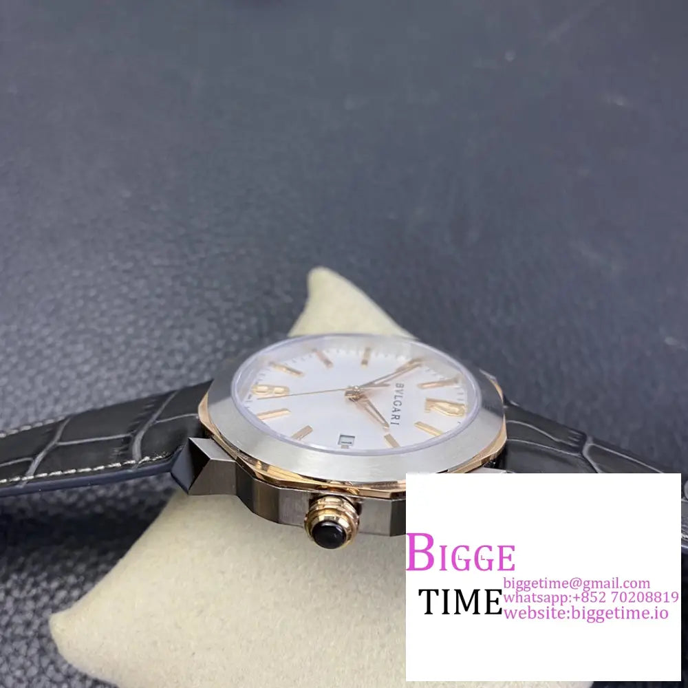 Octo Roma 41Mm White Dial Black Leather Strap Bvf My9015 Bvlgari