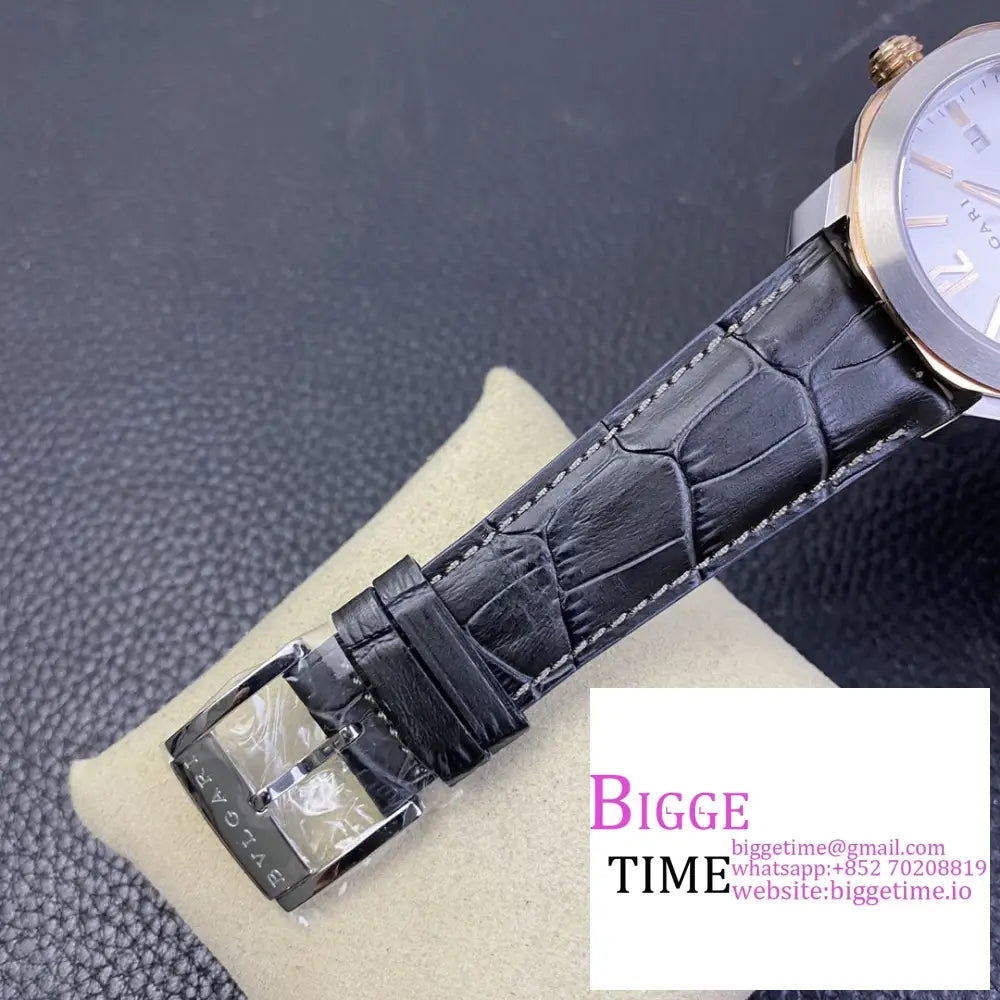 Octo Roma 41Mm White Dial Black Leather Strap Bvf My9015 Bvlgari