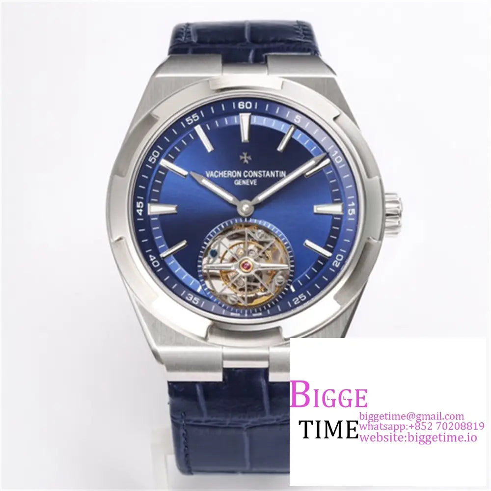 Overseas Tourbillon 42.5Mm 6000V Blue Dial Leather Strap Bbrf Tourb Option1 Vacheron Constantin